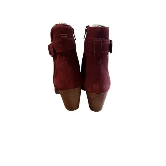 NWT Diba Shoes Bootie Burgundy Suede Brown Buckle Leather Women Sleek Block Heel - Picture 4 of 8